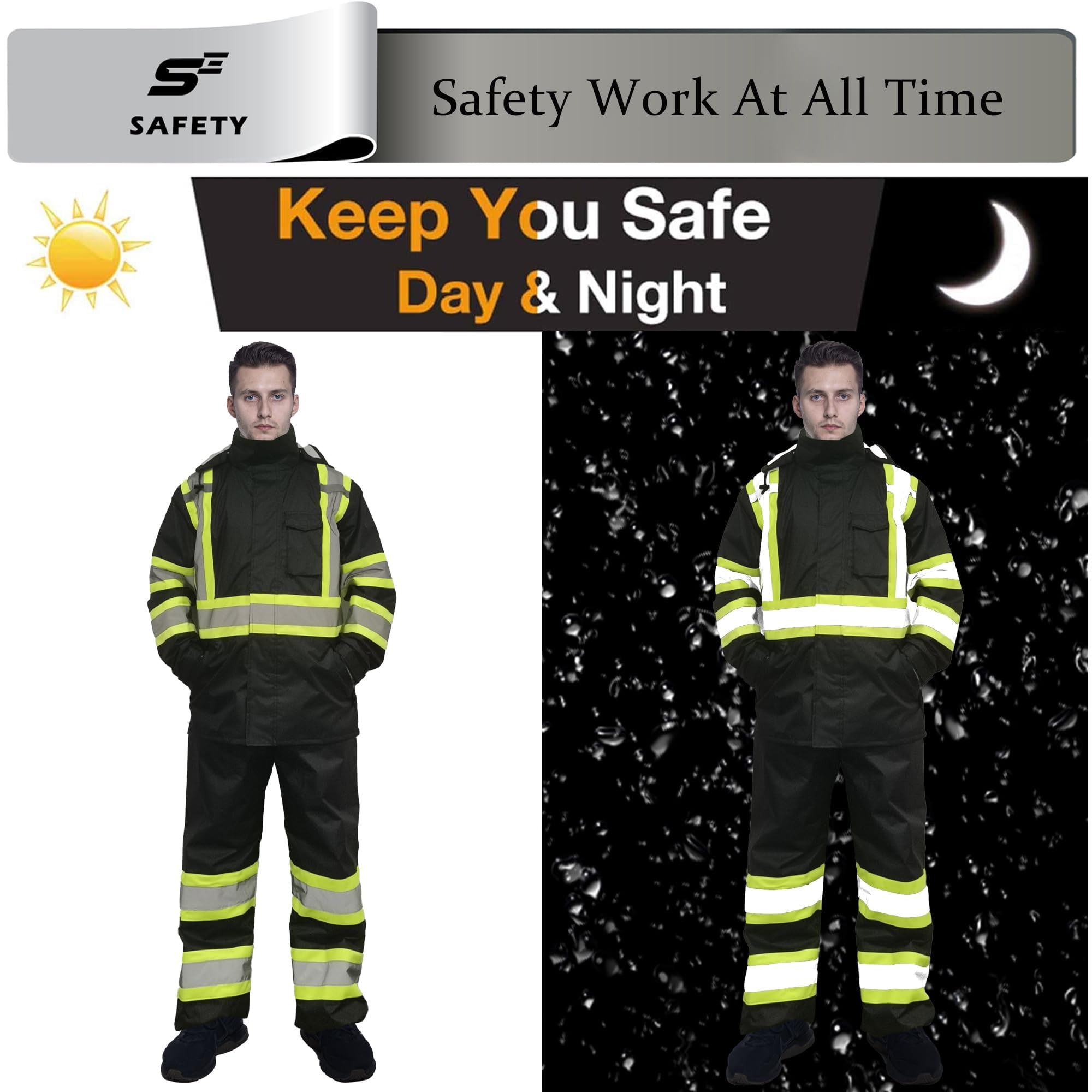 sesafety Giacca antipioggia ad alta visibilità, classe 3, abbigliamento antipioggia da uomo