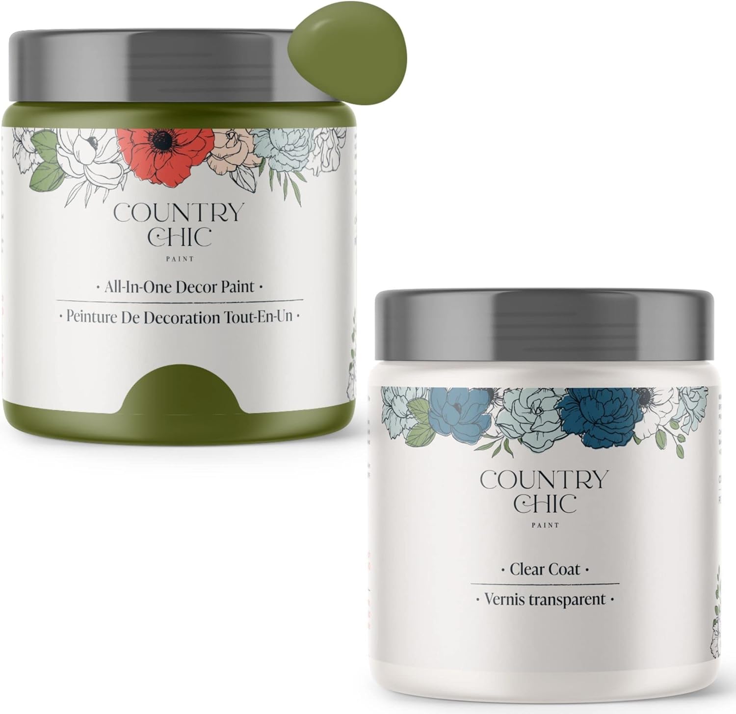 Chalk Style Paint + Clear Coat Bundle - for Furniture, Home Decor, Crafts (Color: Secret Garden [pint - 16 oz] - Avocado Green)