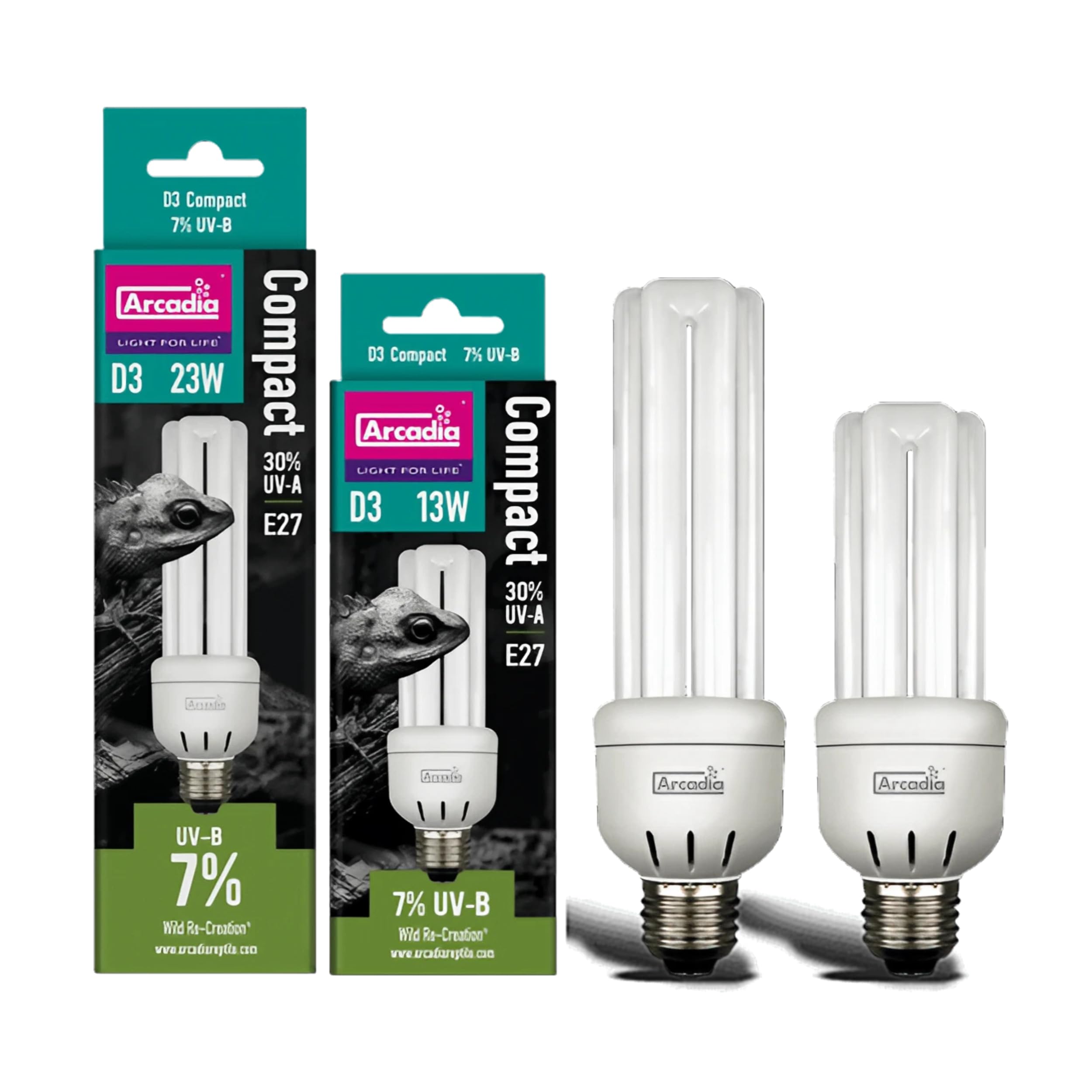 Arcadia D3 Forest Mini Compact 7% UVB Triple U Tornillo En 13W Bombilla Reptil