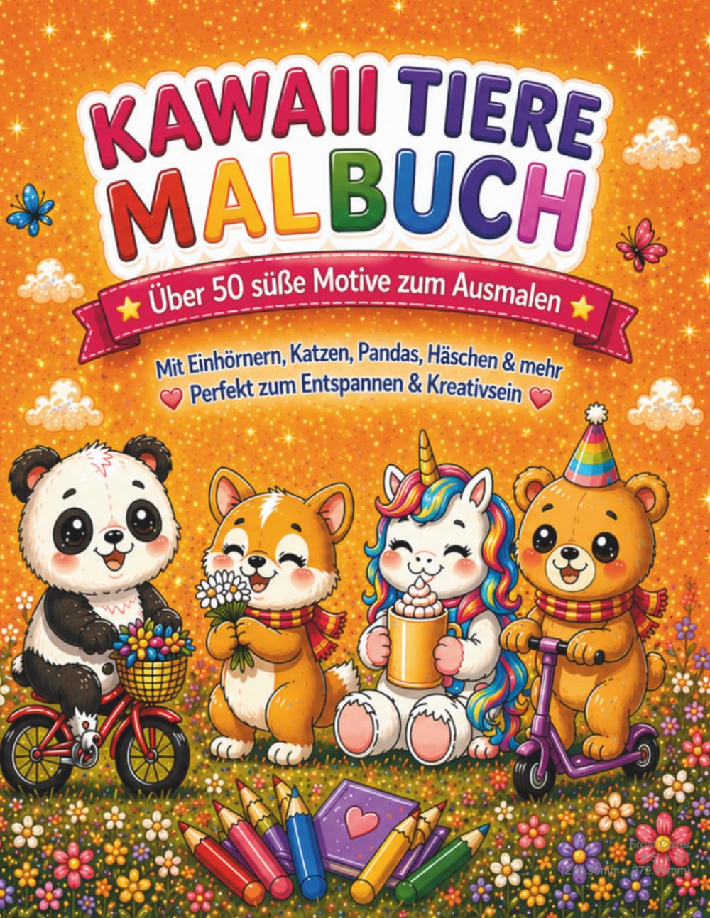 Kawaii Tiere Malbuch: Über 50 süße Ausmalbilder mit Einhörnern, Katzen & Pandas – Malbuch für Kinder & Erwachsene | Anti-Stress & Entspannung