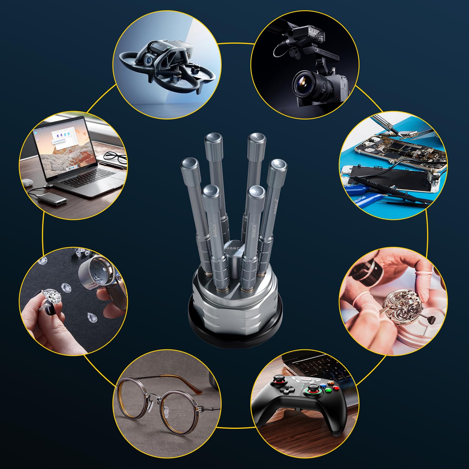 Juego de destornilladores de precisión profesionales para reparación de teléfonos, juego de 6 mini destornilladores pequeños con soporte de rotación de 360°, compatible con iPhone, iPad