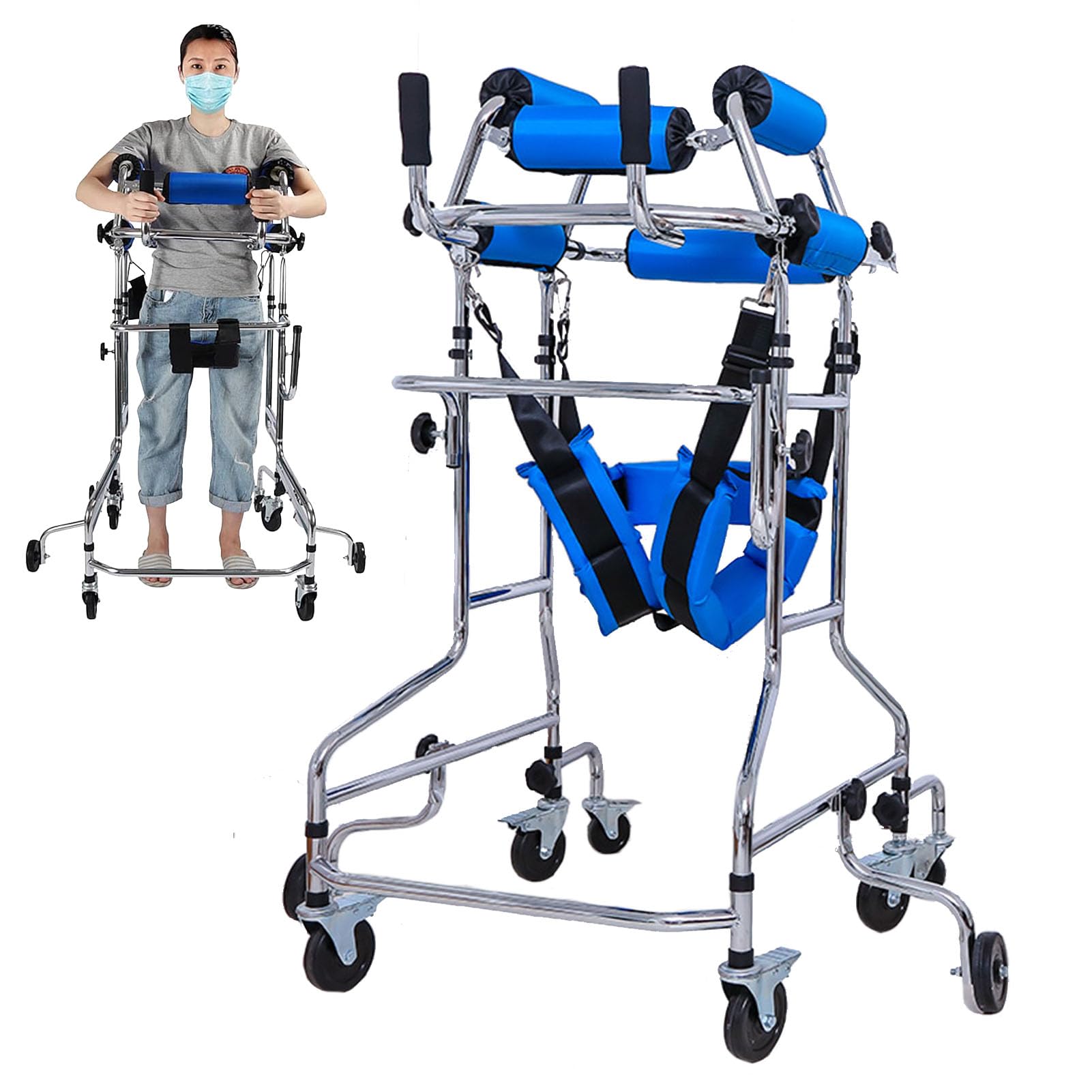 Rollator z 8 kołami, pomoc rehabilitacyjna mobilność chodzenie narzędzie dla dorosłych seniorów z siedziskiem, chodzik do użytku wewnątrz i na zewnątrz, chodzik z regulacją wysokości