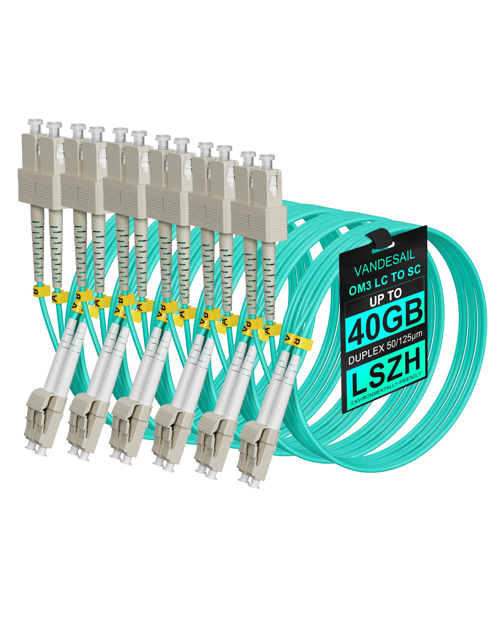 OM3 LC-SC Fiber Optical Patch Cable, 10G Fiber Cable Multimode Jumper Duplex 3m(9.84ft) 6 Pack LSZH 50/125µm Pure Optical Cable Series