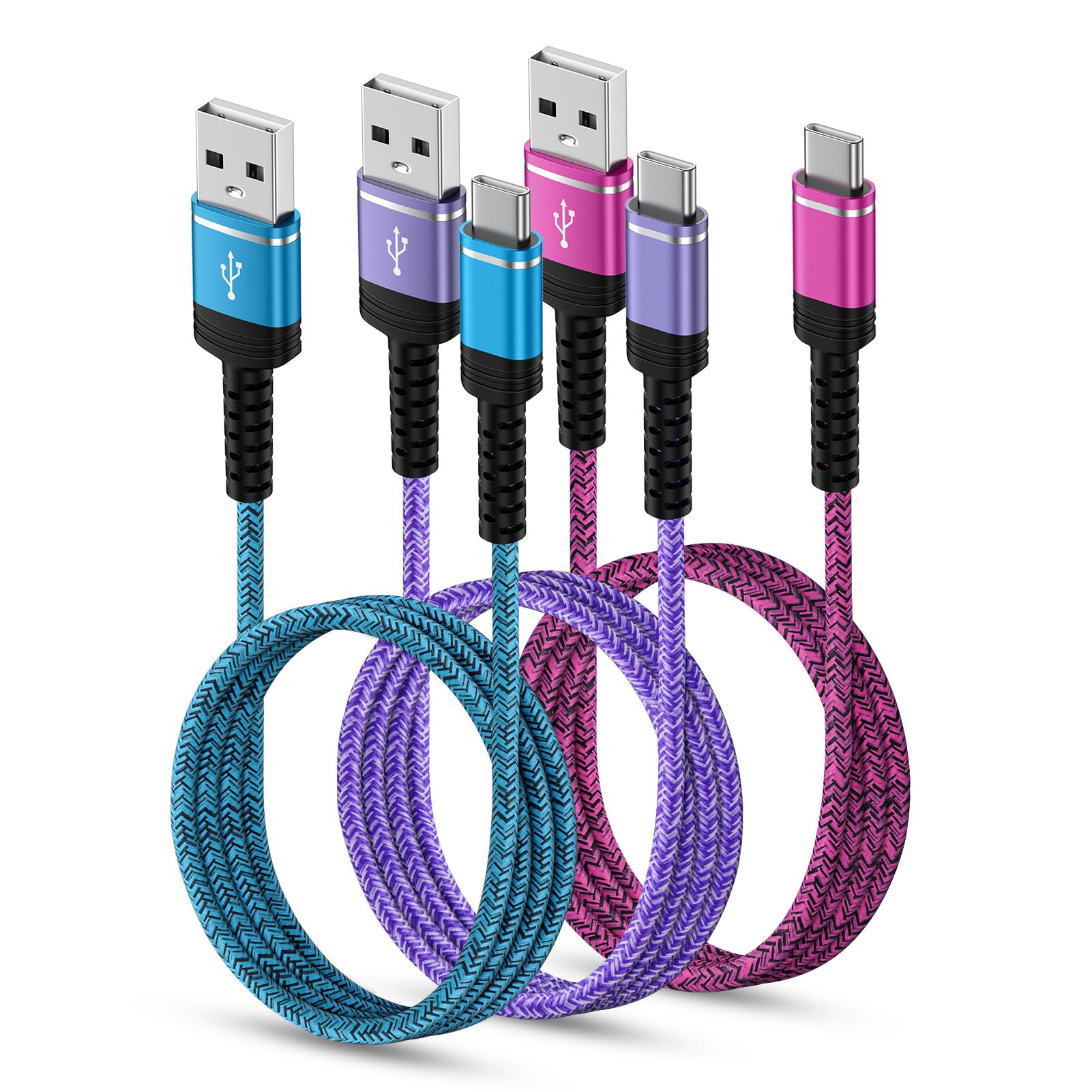 USB C Charger Cord Fast Charging 3 Pack 6ft for Samsung Galaxy S25 Ultra S25 Edge S25 Plus S25 A17 A16 5G A35 A15 S24 FE S23, 3.1A Android Charger USB