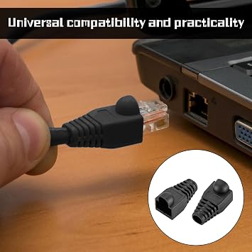 RJ45 Connector 100Pcs RJ45 Boots Soft Plastic Ethernet Cable Connector Boots Cover Wire Lan Strain Connector Boot For Cat5 Cat5e Cat6 Cat6e Black