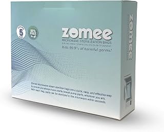 Zomee Microwave Steam Sterilizer Bags | Eliminates 99.9% of Germs and Bacteria | Disinfects Most Zomee Breast Pump Accessories | 5 Bags | Reusable for Up to 100 Sterilization Cycles