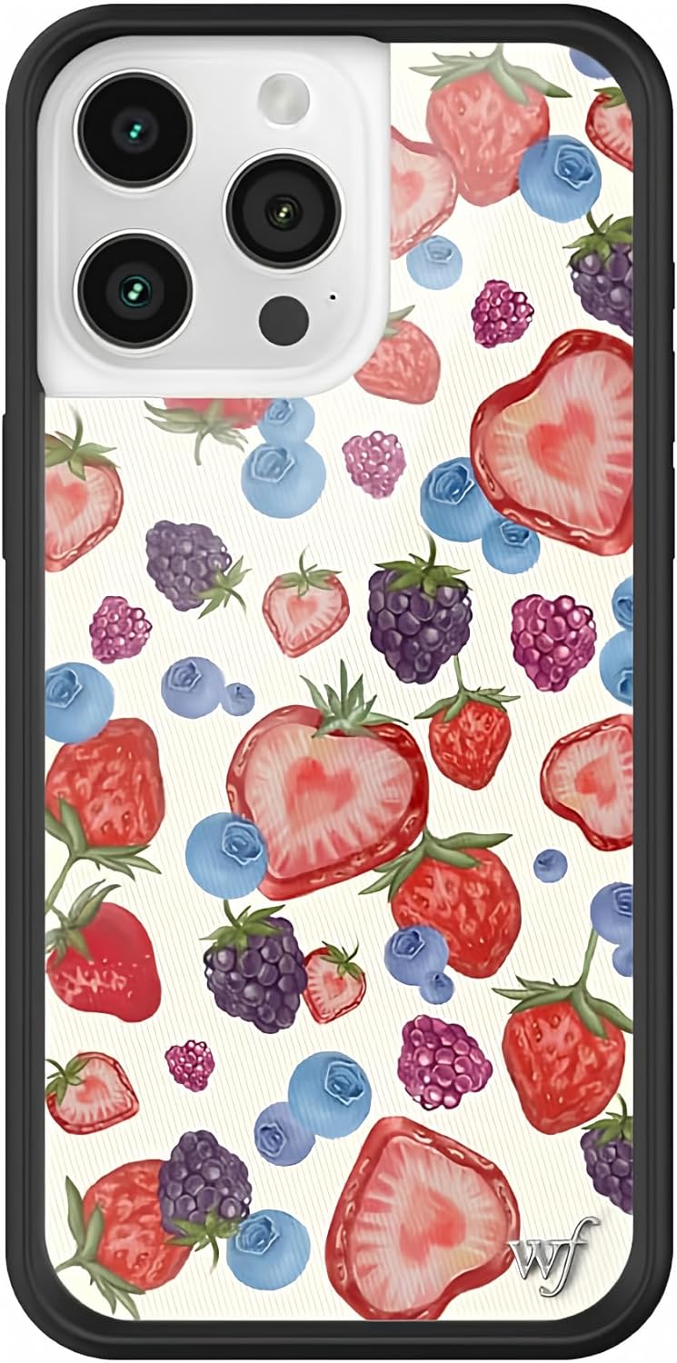 Wildflower Cases - Fruit Tart Case, Compatible with Apple iPhone 15 Pro Max | Berries, Fruit, Cute, White, Trendy, Blue - Protective Black Bumper, 4ft Drop Test Certified, Women Owned Small Business