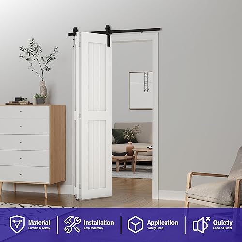 Miniatura 2 de ZEKOO Kit de herrajes para puerta corrediza de granero plegable de 36 pulgadas para 2 puertas, puerta de armario plegable, montaje superior y