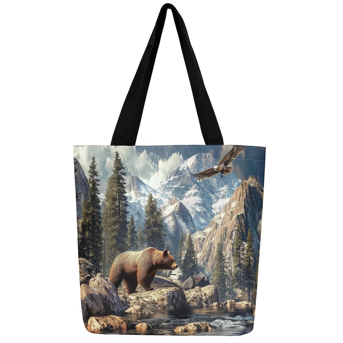 Animal Hunt Canvas Tote Bag,Nature Landsacpe Shoulder Handbags,Large Capacity Travel Bag,Shopping Gym Bag