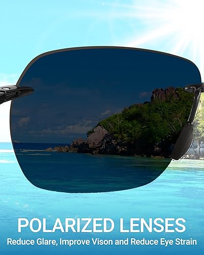 Miniatura 6 de LADEESSE Sunglasses Men - Rimless Square Polarized Sunglasses - Lightweight TR90 Frame Sun Glasses with UV Protection