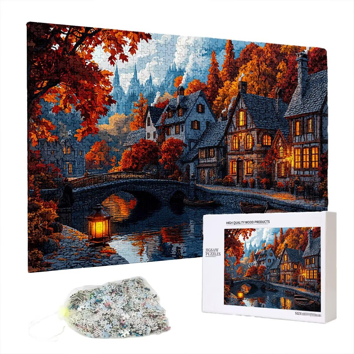 Puzzle 4000 elementów, dla dorosłych, małe miasteczka, 4000 elementów, drewniane puzzle dla dorosłych, trudna łamigłówka, gra logiczna dla całej rodziny, drewniane puzzle do dekoracji salonu, na