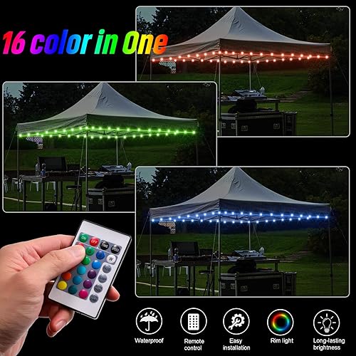 Vista 2 de Waybelive Luces LED para toldo y sombrillas, tira de luces LED con borde de control remoto de 39.4 pies, 16 cambios de color por ti mismo