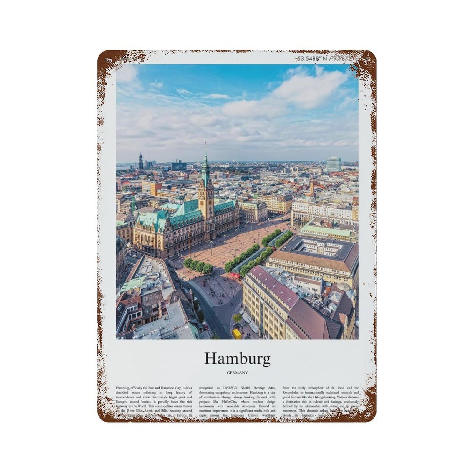 xiaoxiaoshen Hamburg Germany City Scenery Wall Decor Art Metal Tin Poster Modern Home Decor Art Home Bar Shop Decorations Vintage Sign 40x30cm