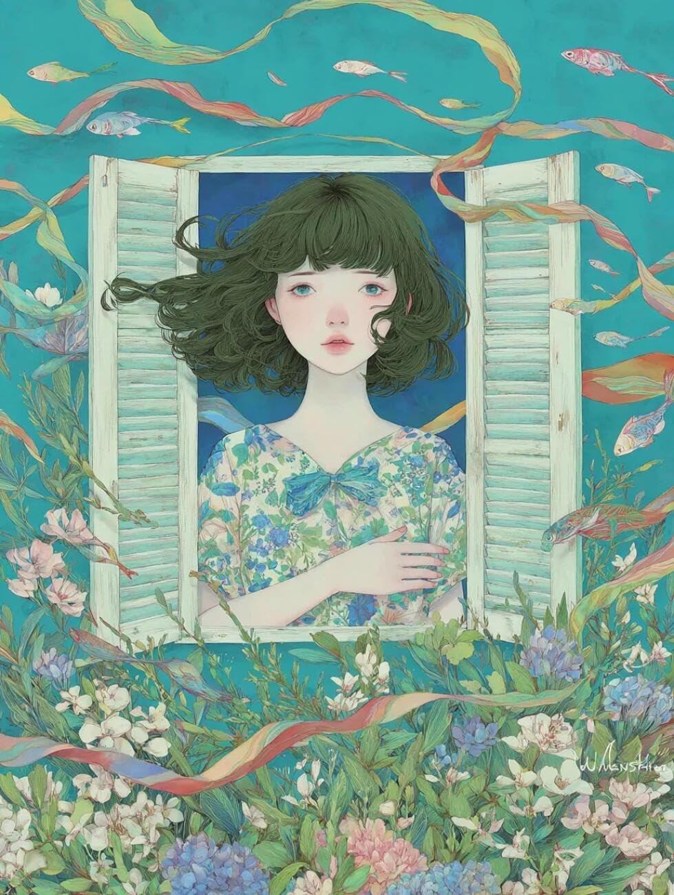 Henypt Cross Stitch Kit The Girl by the Window DIY Needlepoint Set for Beginners The Elderly with Accessories Handmade DIY/Gifts 14CT 60x80cm