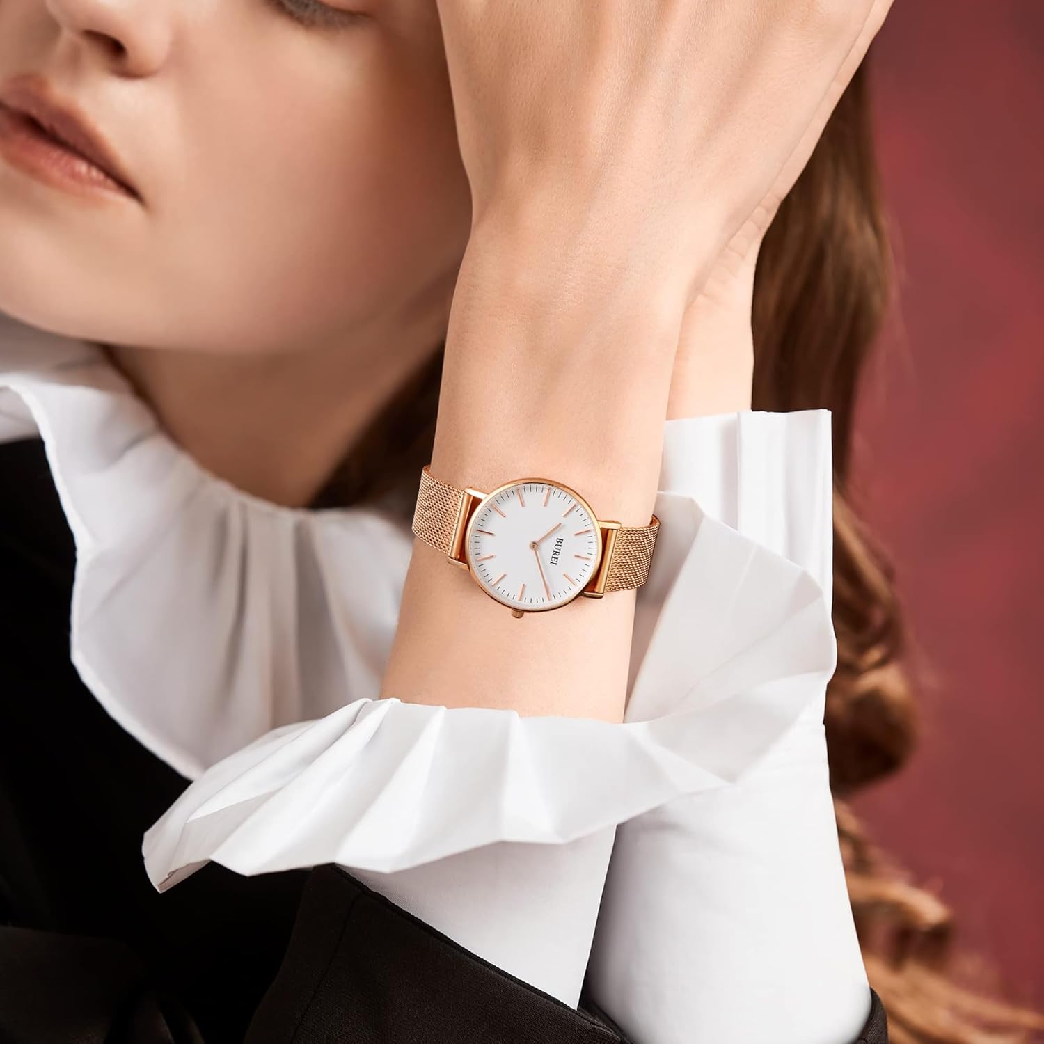 BUREI Womens Fashion Gold Stainless Steel Mesh Watch Analog Quartz Waterproof Ladies Watch Dainty Bracelet Wristwatch for Women,Gifts for Girlfriend - Image 7