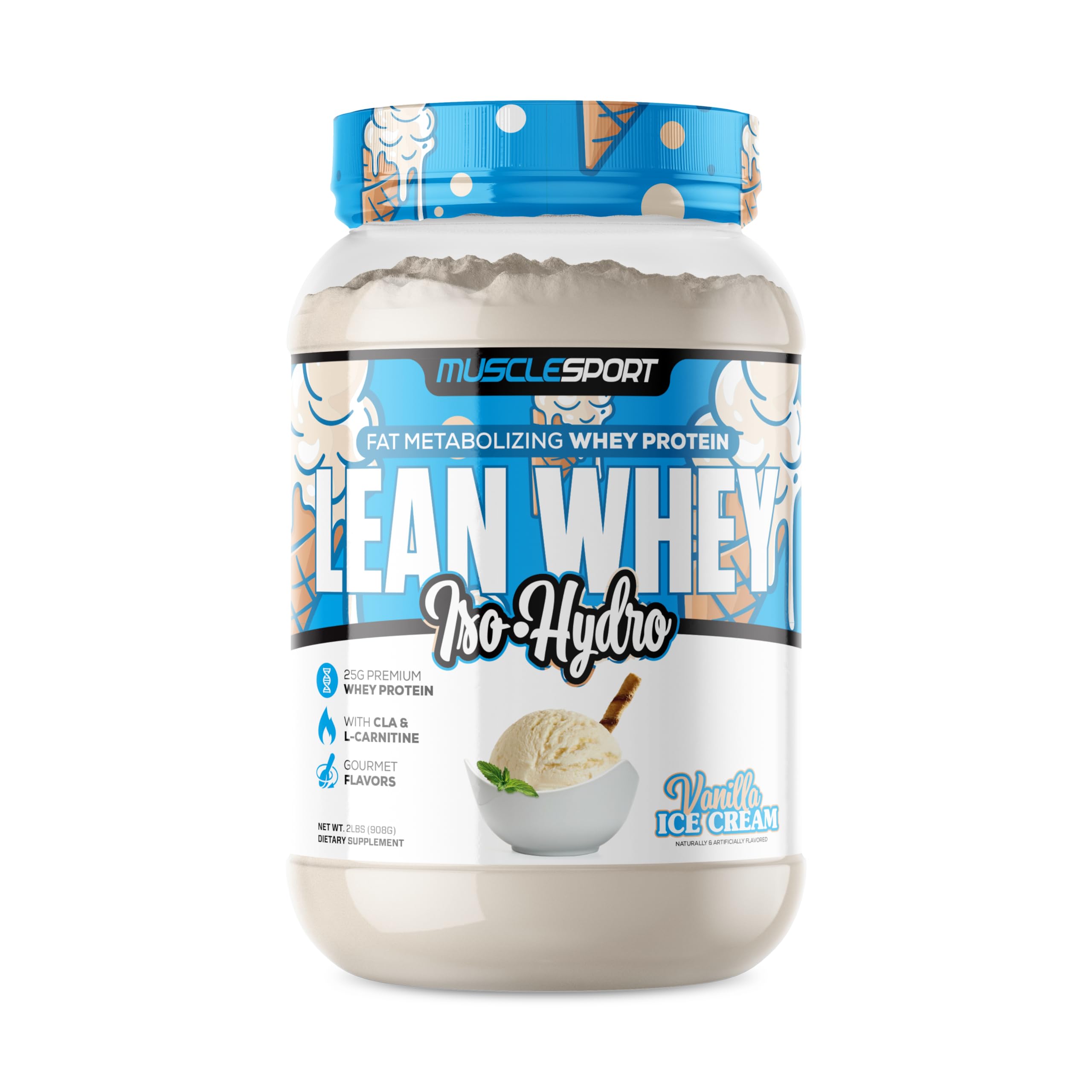 Musclesport Lean Whey Revolution™ Protein Powder - Whey Protein Isolate - Low Calorie, Low Carb, Low Fat, Incredible Flavors - 25g Protein per Scoop (2LB, Vanilla)