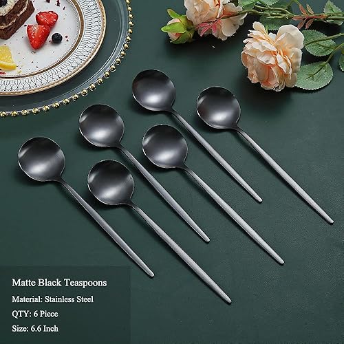 Miniatura 2 de 6 cucharaditas de color negro mate, cubiertos de 6.6 pulgadas, cucharas pequeñas de acero inoxidable para el hogar, cocina o restaurante, apto para