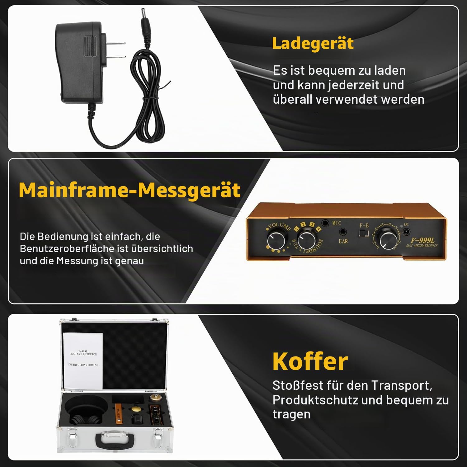Wasserlecksuchgerät, Gold, LCD-Display | 0-100db Verstärkung, 200Hz-3000Hz Frequenzbereich, 4 Modi, Für Haushalts- und Industrierohrleitungen