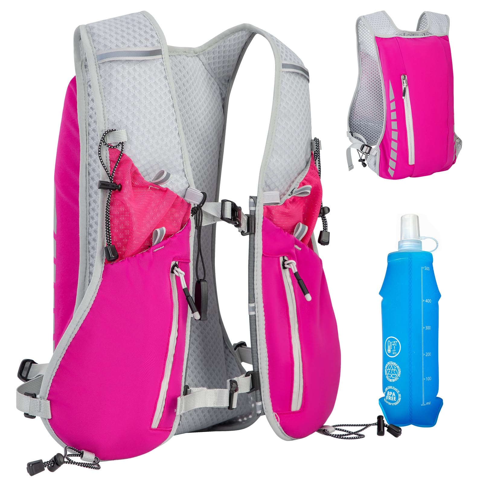 Expansea Zaino da Corsa 7L, Super Leggero Zaino Uomo & Donna, Tasche Multiple, Running Vest With Borraccia Morbida 500ml per Ciclismo, Maratona,Corsa, Arrampicata e Altri Sport All'Aria Aperta
