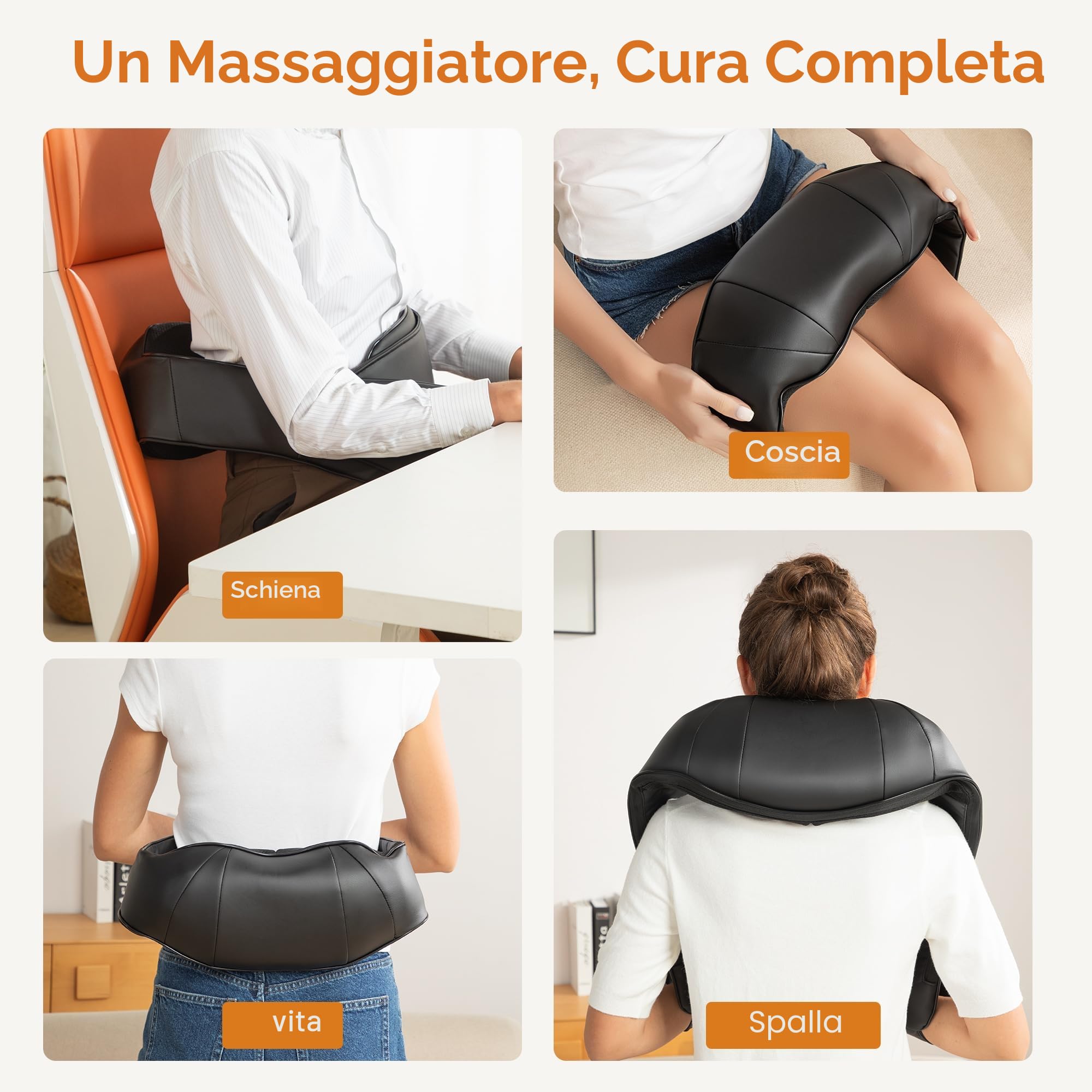 Brelley Massaggiatore per Cervicale, Massaggio Termico 3D, Massaggiatore Cervicale per Alleviare il Dolore Muscolare, in Pelle PU, Regalo per Donne e Uomini