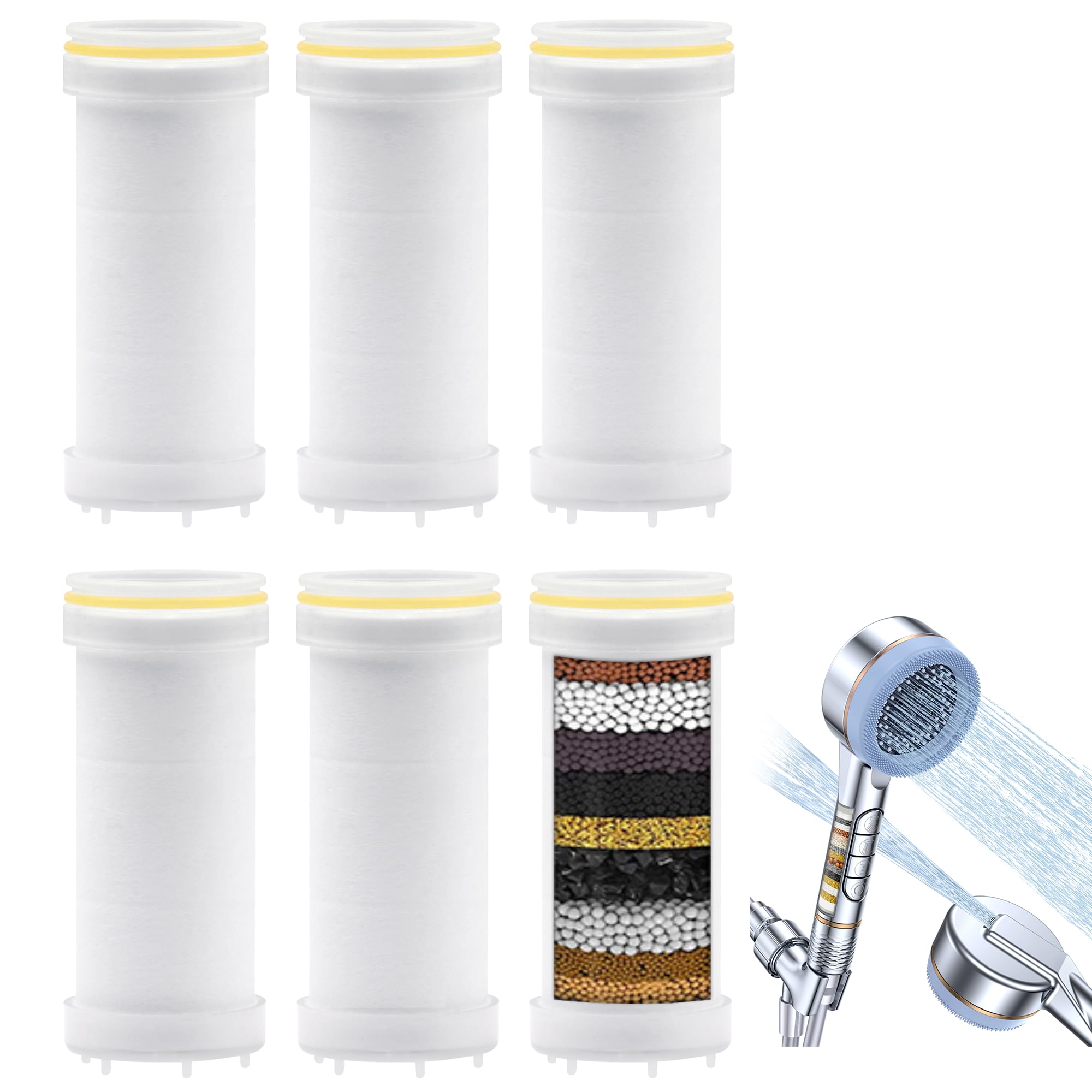 Shower Head Filter for Handheld Shower Head, 6 Pack Shower Filter Replacement Cartridges,Remove Chlorine,Reduces Dry Itchy Skin(5 * 2cm)