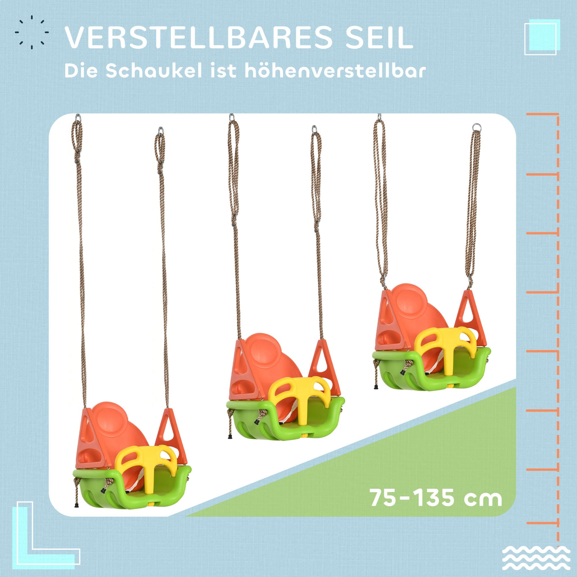 Outsunny Babyschaukel 3 in 1 Kinderschaukel Babysitz verstellbar Mitwachsend Schaukelsitz mit Rückenlehne, für Kinder von 9-36 Monaten, für Outdoor & Indoor, Grün