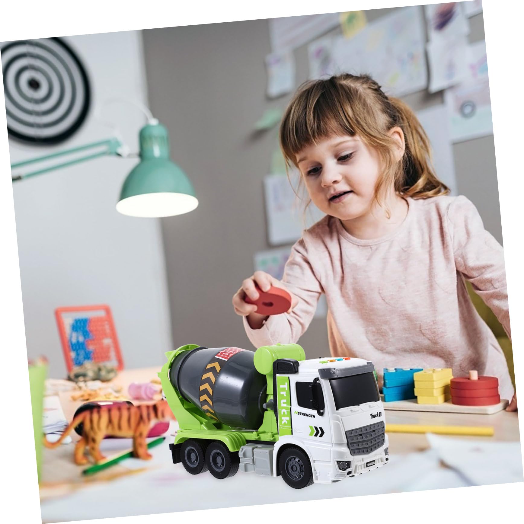 Camion Betoniera Giocattolo Verde in Plastico con Luci e Musica