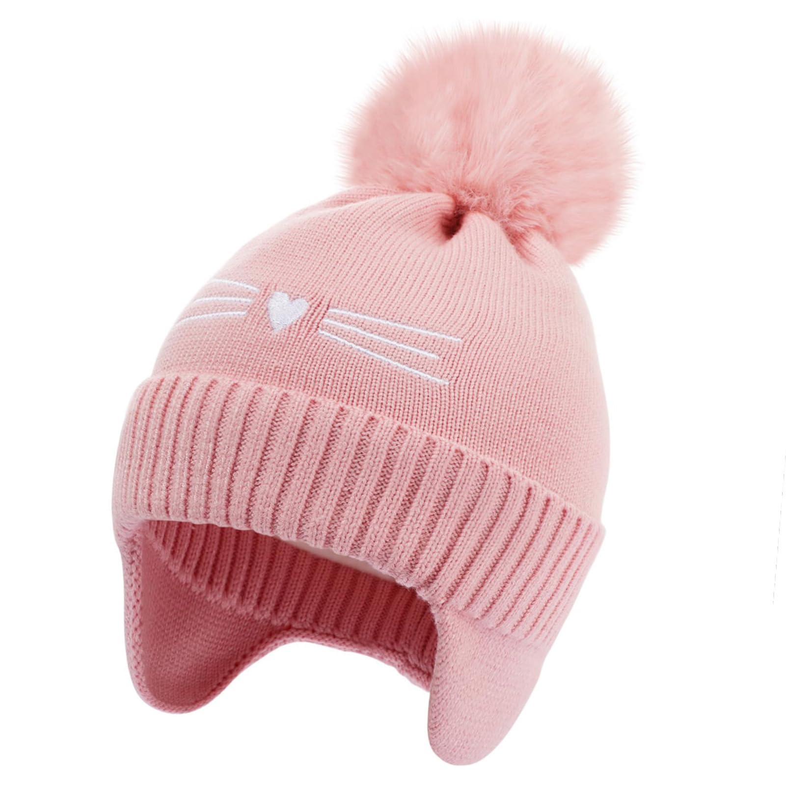Girls Beanie Knit Hat with Ear Flaps Rainbow Cat Hats Toddler Kids Winter Outdoor Skull Snow Ski Cap Age 2-10