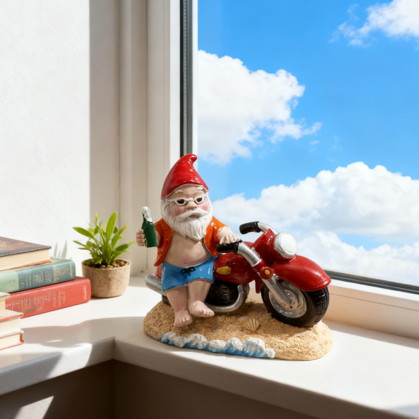 Enanito de jardín divertido para motocicleta, gnomos de jardín para exteriores, decoración de jardín para exteriores, figura de resina hecha a mano para balcón, terraza y césped, motocicleta, regalos
