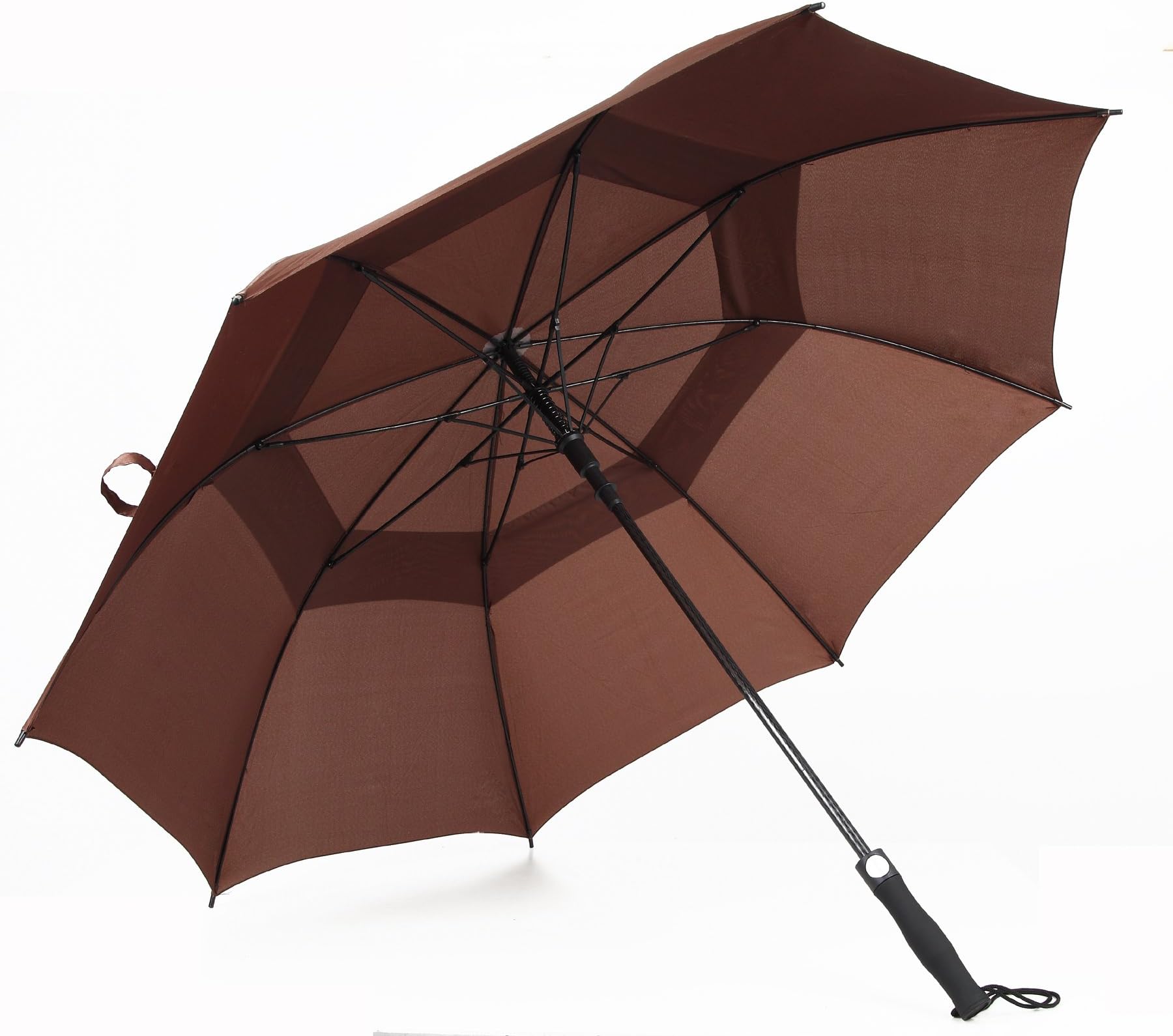 Automatic Open Large Windproof 60-Inch Double Canopy Golf Umbrella (Brown)