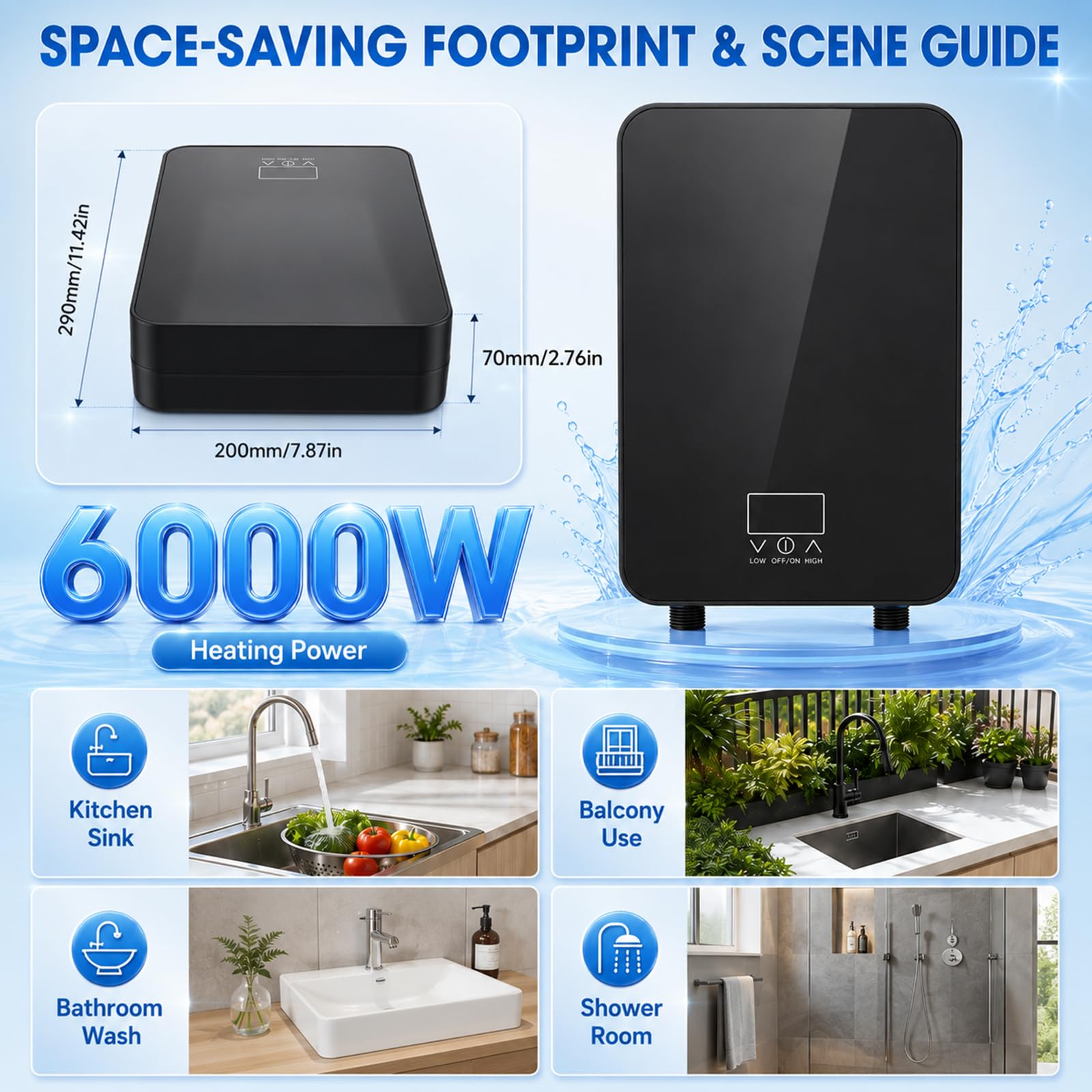 Chauffe-eau électrique sans réservoir avec LED, 5500 W, 220 V, contrôlé électroniquement, pour douche, salle de bain, cuisine (B)