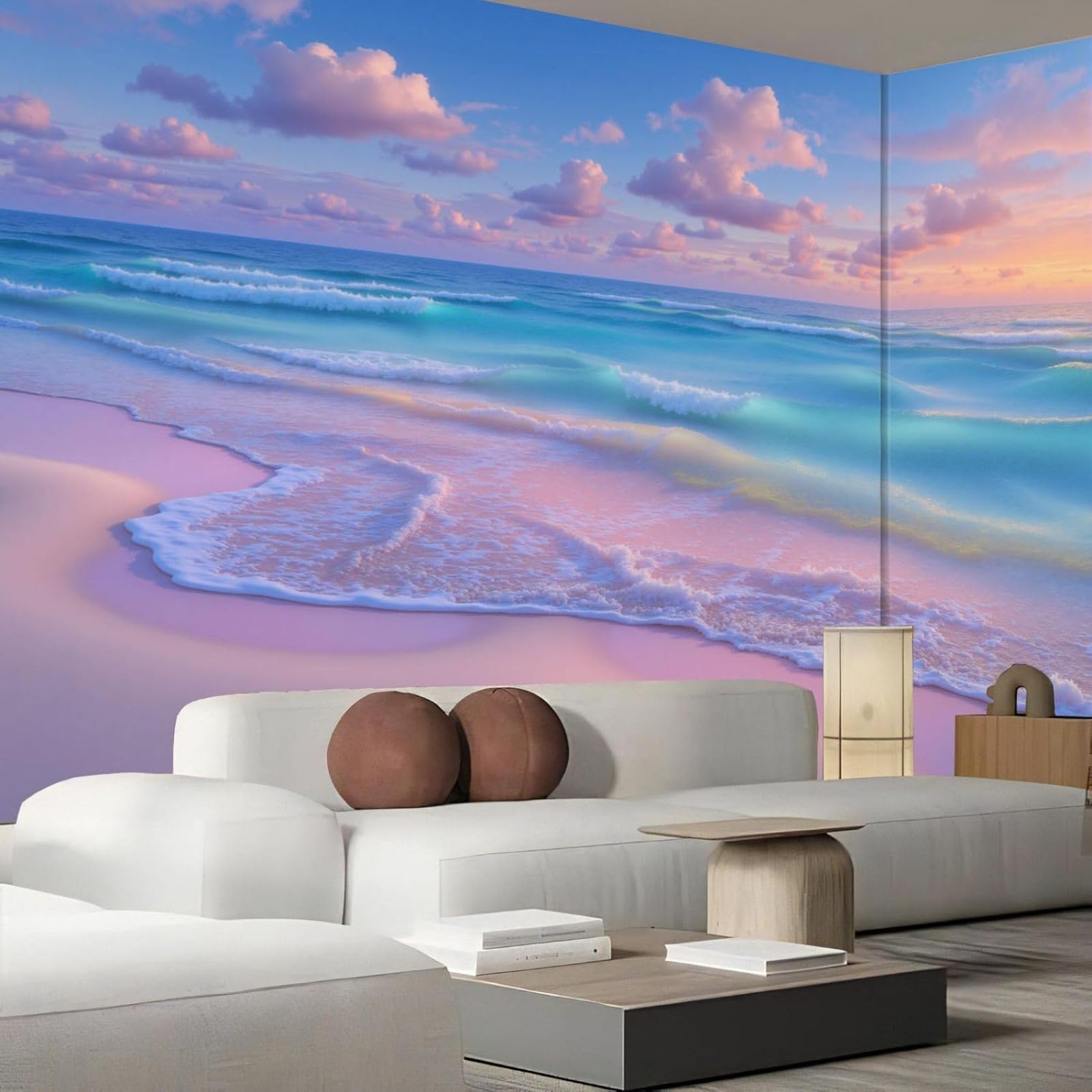kfjhgbdshhj Non-Woven Photo Wallpaper, Dreamy Beach 3D Effect, Romantic Clouds for Living Room, Bedroom, Pink, Wallpaper for Wall Decoration,200cmx140cm Stickers - Frameless Painting - Poster