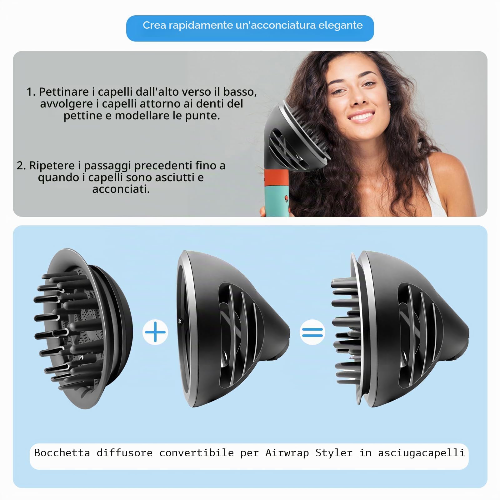 Diffusore Wave+Curl per Dyson Airwrap Styler HS01 HS05 HS08 Accessori, ugello diffusore convertibile per Airwrap Styler in asciugacapelli