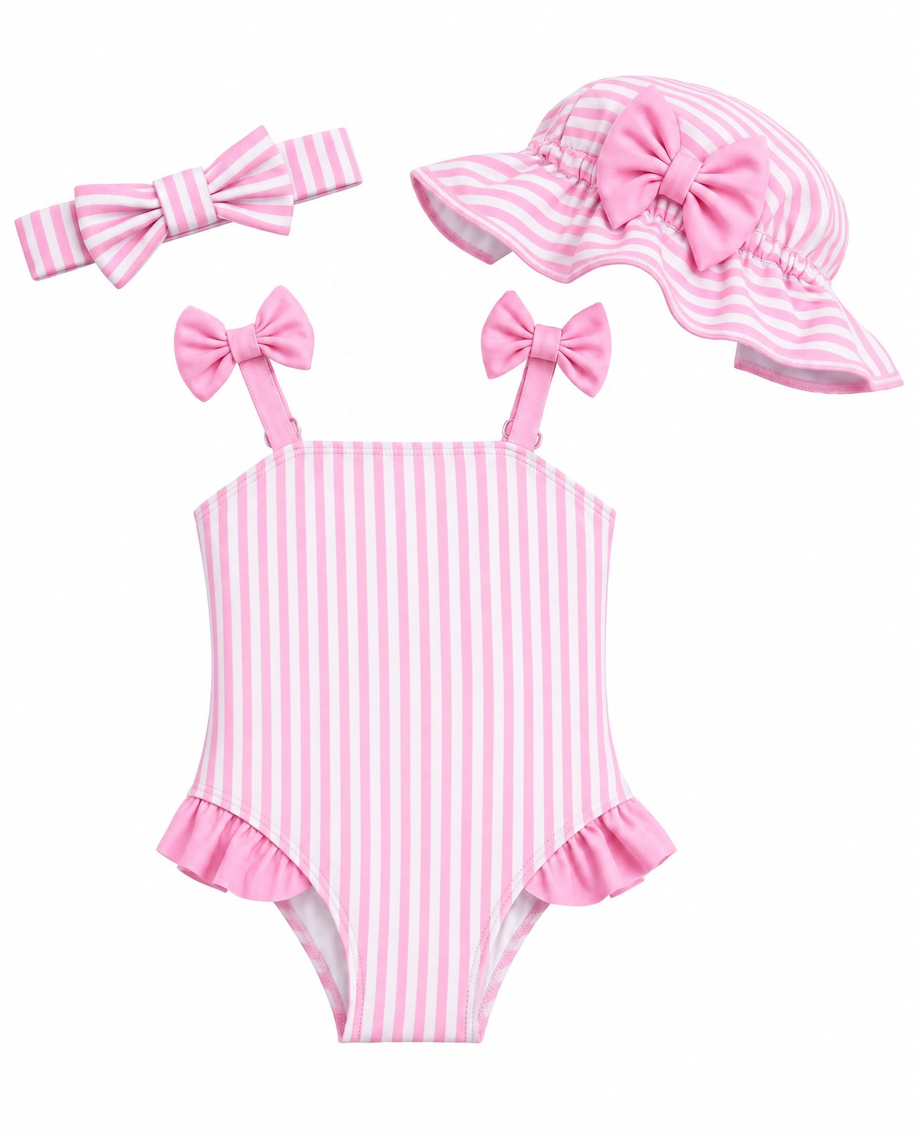 DivingBirds Baby Mädchen Badeanzug Set 3-teilig mit Sonnenhut & Stirnband, Einteiler Badeanzüge für Baby - Mädchen Bademode Schwimmanzug Uv Schutzkleidung für 3 Monate - 3 Jahre