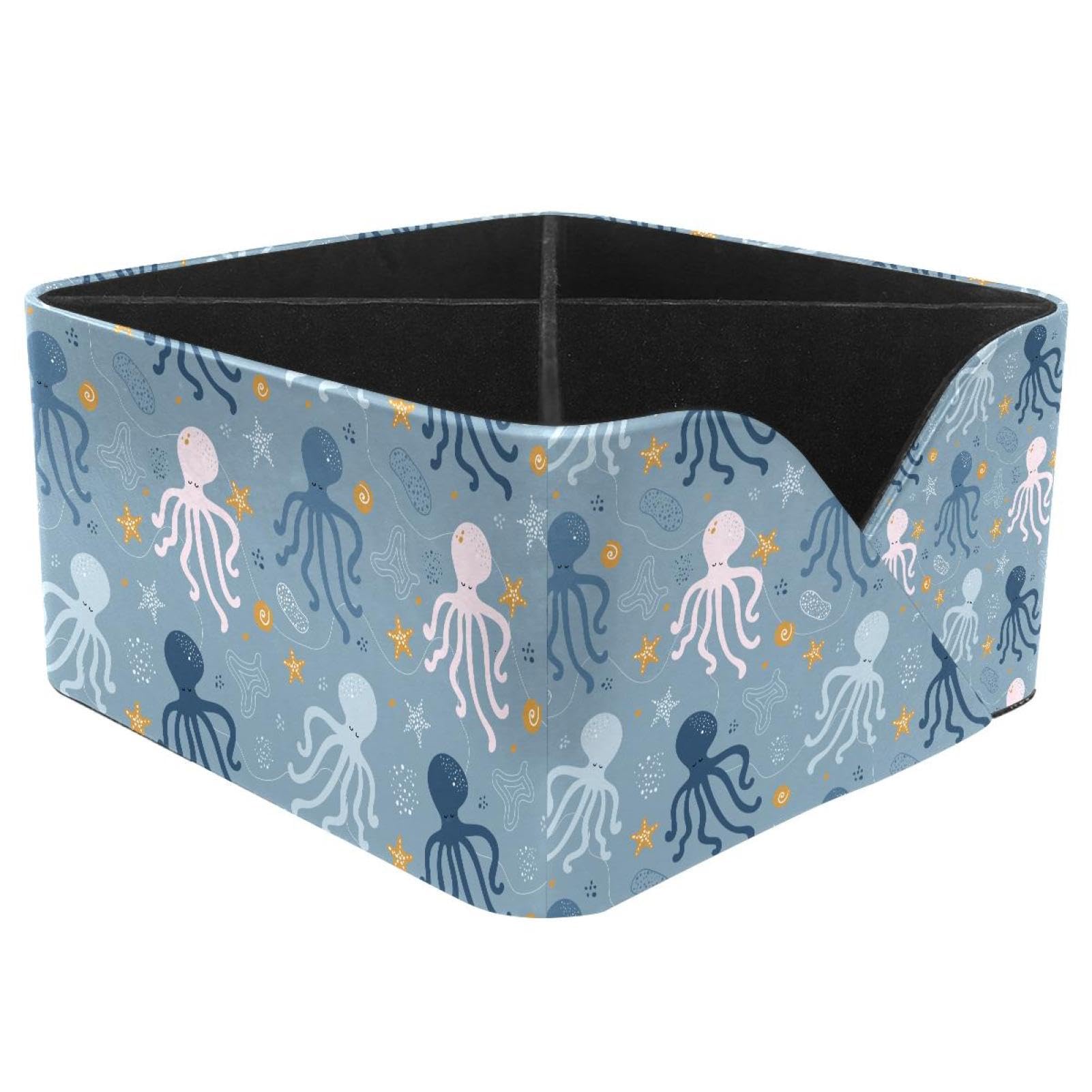 KengjuTesu Octopus Sea Starfish Waves Pattern Desktop Organizer Pen Holder, Rectangular Pencil Cup for Office, Study and Makeup Stations