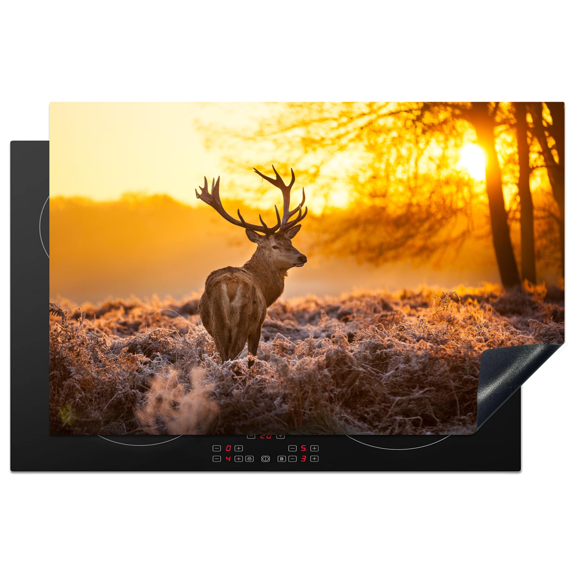 Protège-plaque à Induction - Plaque Protection Vitrocéramique Induction - Vinyl - Cerf - Hiver - Neige - Animaux - Saisons - Blanc - 30x52 Cm - Couvre Plaque De Cuisson - Accessoires De Cuisine