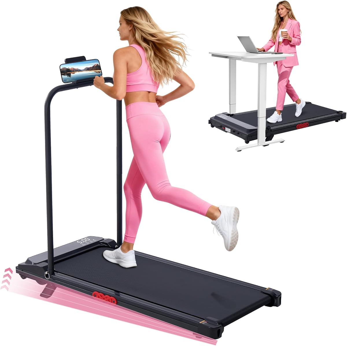 Walking Pad with Handle Bar and Incline, 3.0HP Electric Portable Small Treadmills with Incline for Home Small Spaces, 0.6-7.6MPH Compact Walking Pads Treadmill with Handles, 350LBS
