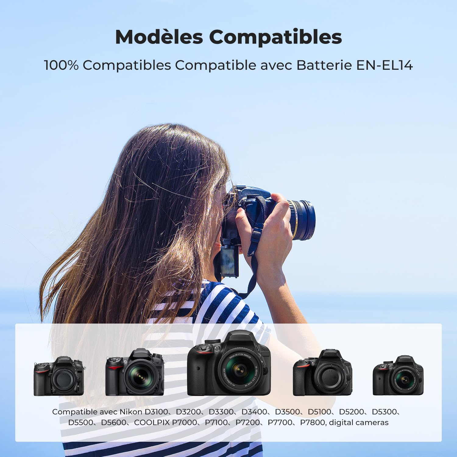 K&F CONCEPT EN-EL14 Batterie et Chargeur avec Double Fente Compatible avec Nikon D3500 D5600 D3200 D3300 D3400 D5500 Coolpix P7800 P7700 P7200 P7100 P7000