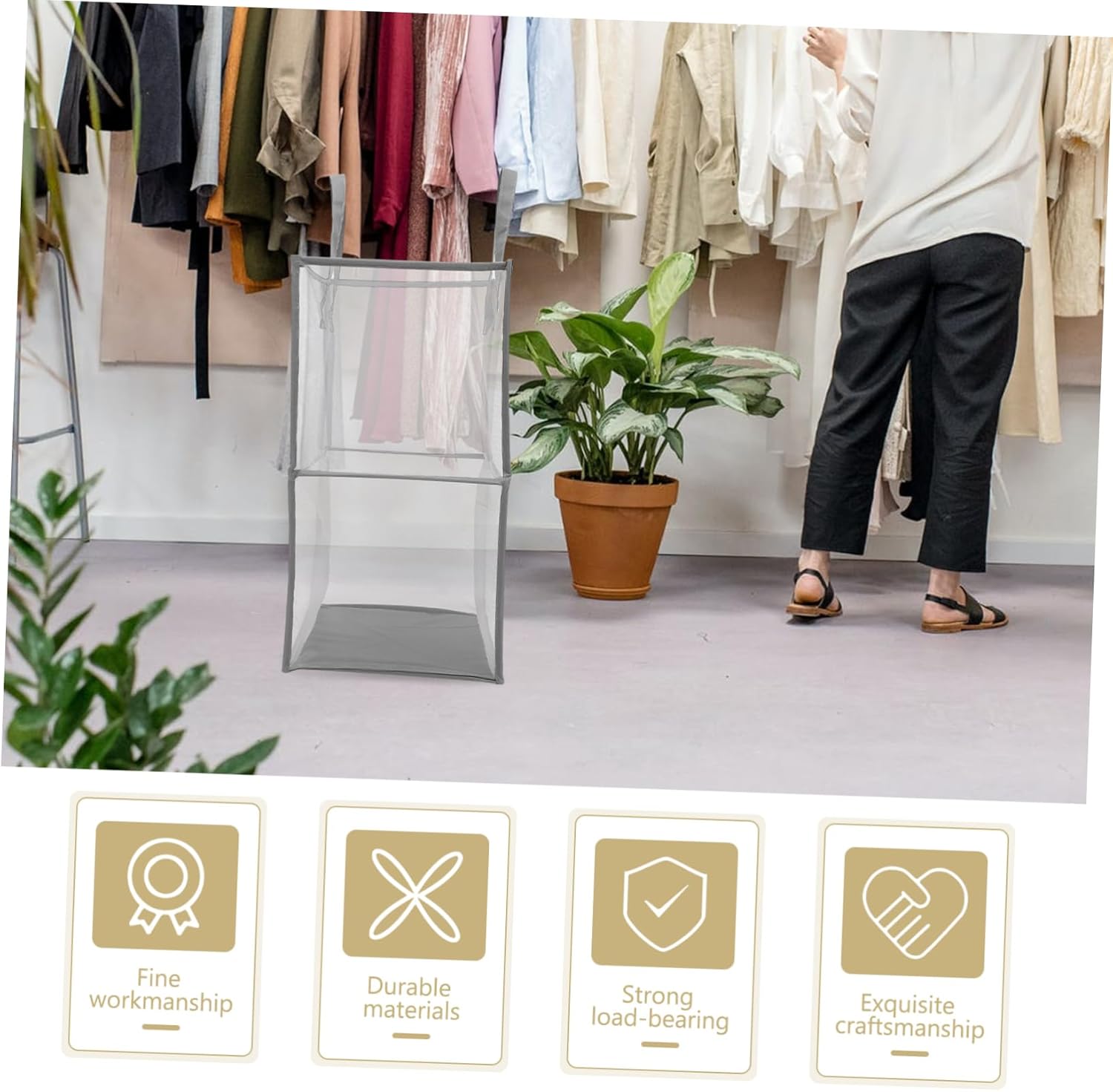 Foldable Laundry Hamper Basket with Double Mesh Portable Collapsible Storage Organizer for Clothes Bathroom and Bedroom Use Grey