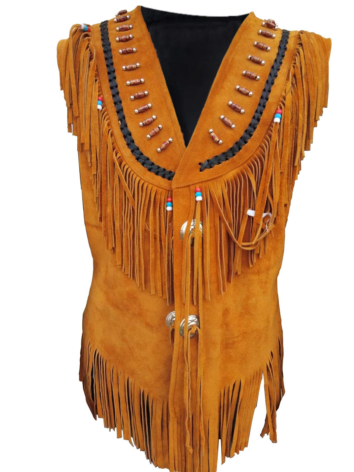 Womens Native American Jacket Indians Cowgirl Fringe Western Wear Suede Leather Brown Vest