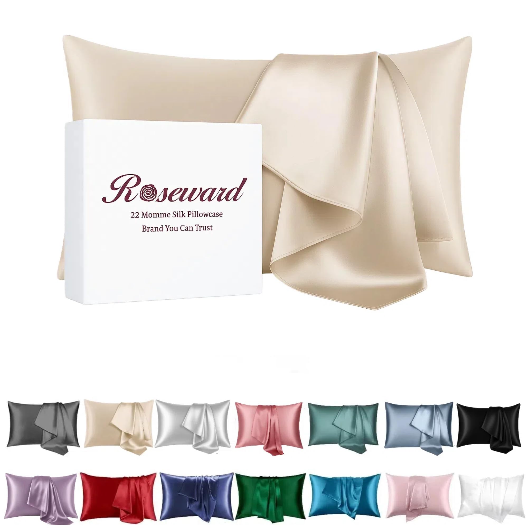 Beige Silk Pillow Cases with Zipper Made in USA, Real Silk Pillowcase for Acne Prone Skin Standard Size, 6A Grade Pure 22 Momme, 1 Pc 20"x26" (Standard, Beige)