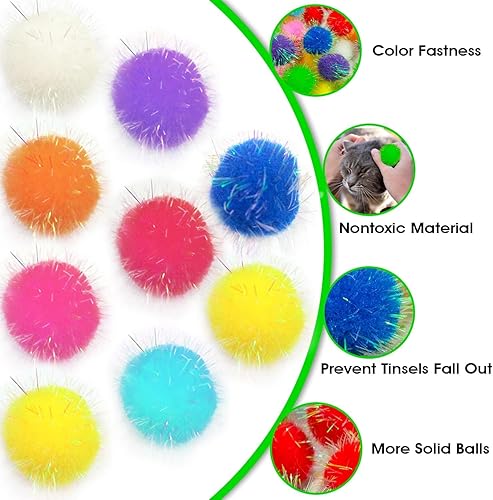 Miniatura 7 de 30 bolas de pompones brillantes con bolas para gatos, bolas interactivas de purpurina, multicolor, tamaño de 1.2 pulgadas, mejores como juguetes de