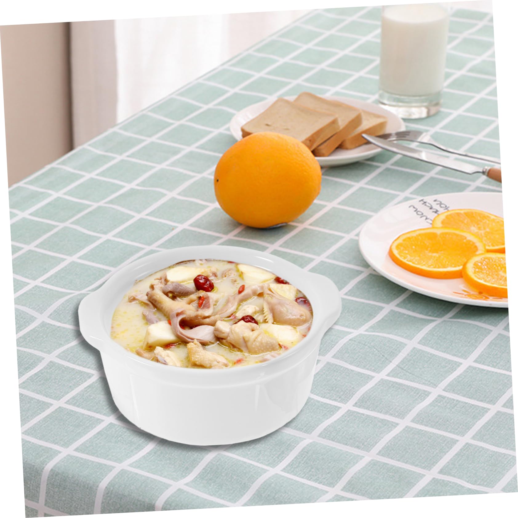 Ciotola per Zuppa in Ceramica con Coperchio e Manici Doppio, Contenitore per Alimenti Resistente con Bordi Lisci, per Ristoranti, Feste e Uso Domestico