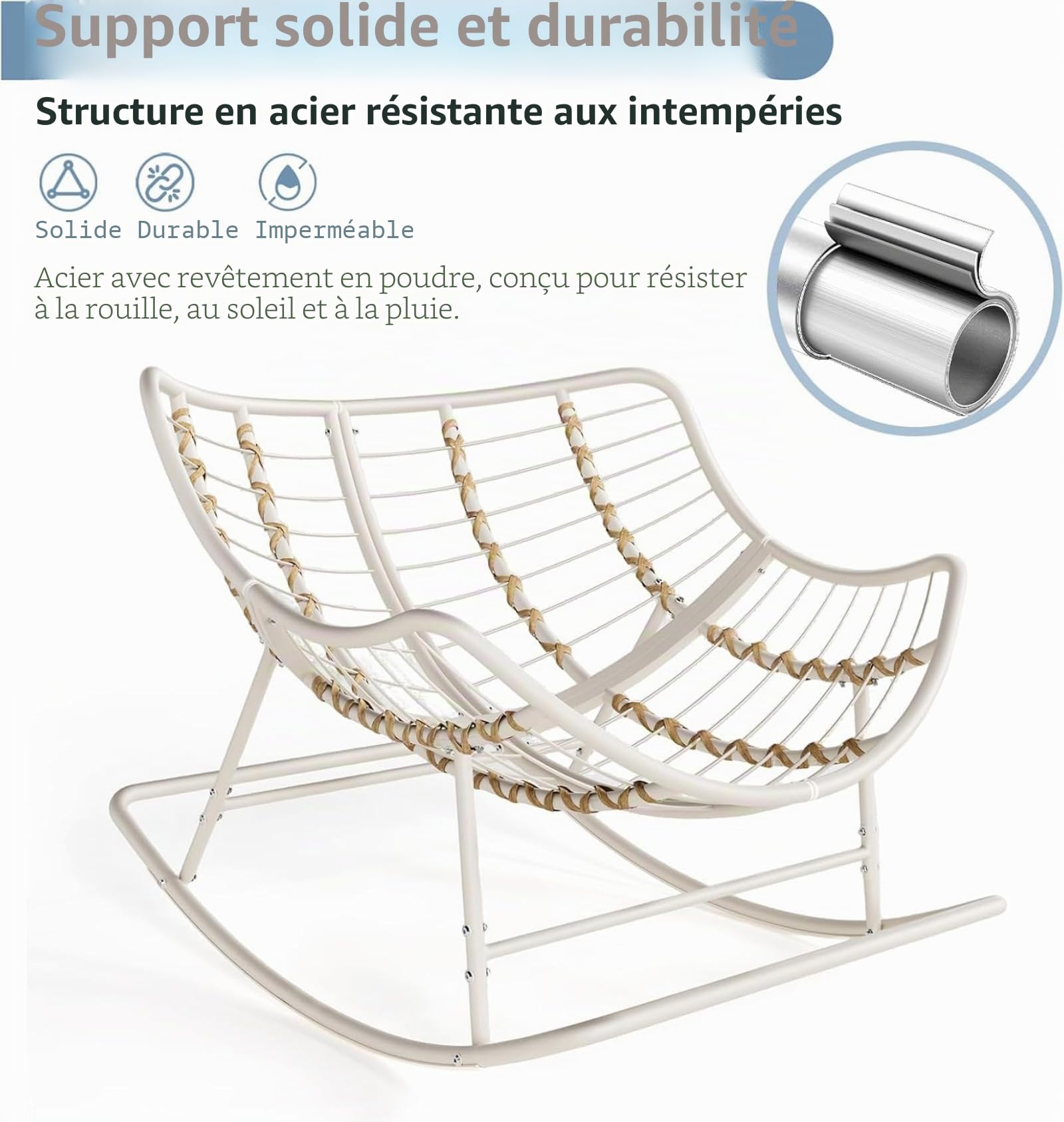 Chaise à bascule surdimensionnée en rotin tissé en forme d'œuf avec coussin, capacité de charge de 204 kg, utilisation en intérieur et en extérieur, pour balcon, salon, terrasse – Rotin polyéthylène