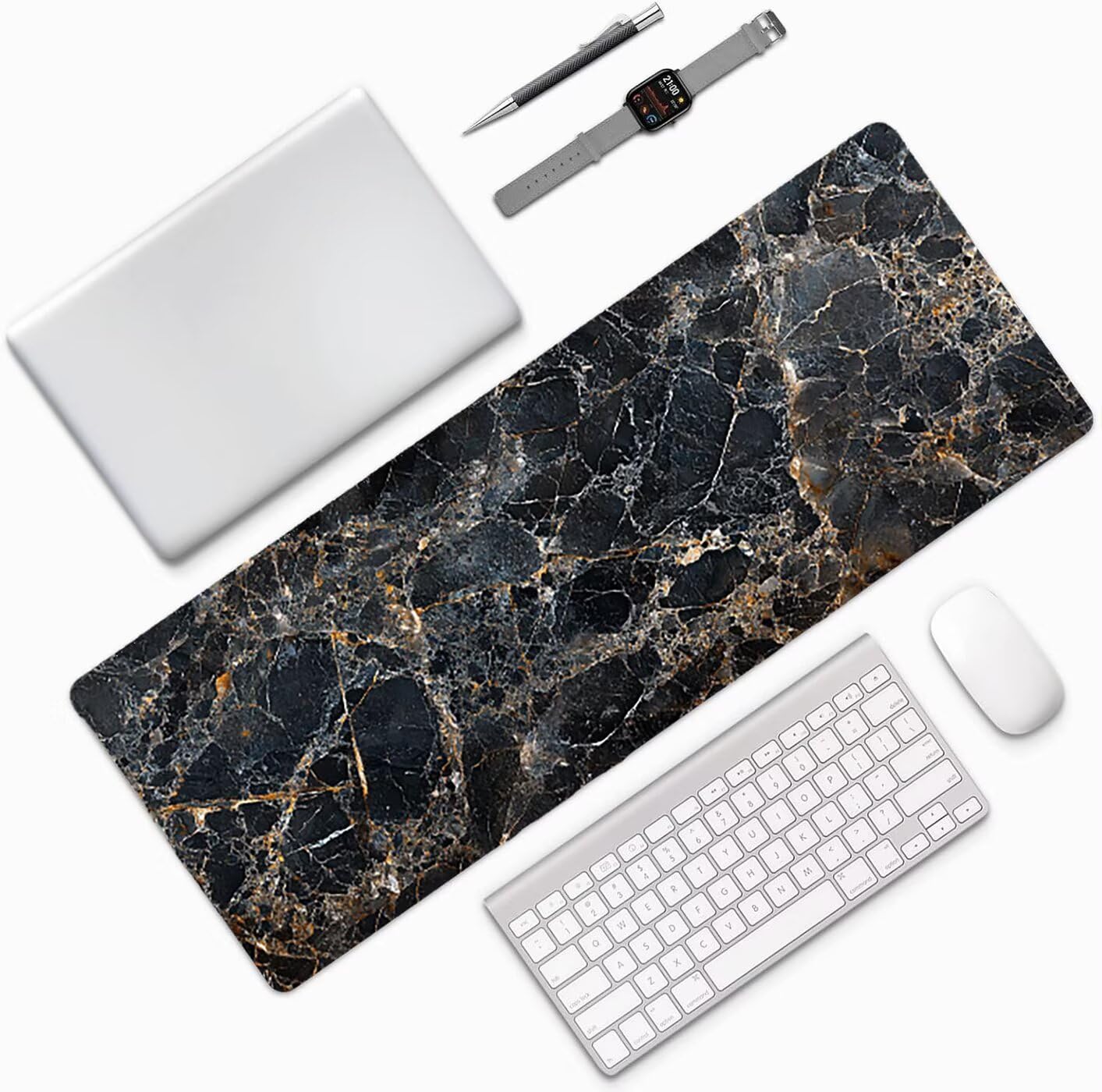Lpfieonn Marmormuster Großes Schreibtischunterlage, XXL Schreibtischunterlagen, Grau XXL Wasserdicht Gaming Mousepad mit Vernähter Rand und Rutschfeste Gummibasis, für Hause/Büro 120x60cm PF-1923