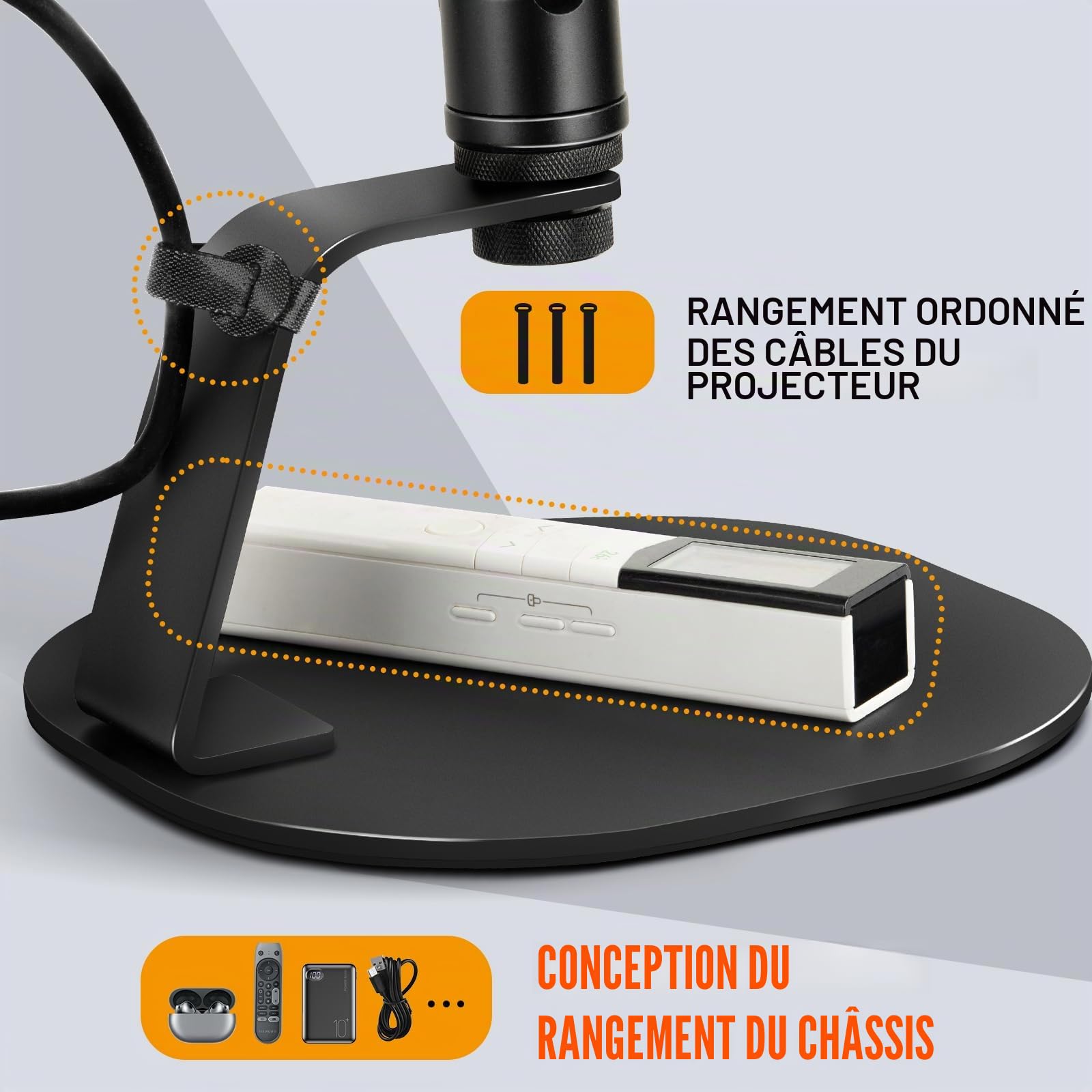 CAHAYA Support pour Mini Projecteur de Bureau - Vidéoprojecteur Portable Compact Réglable 360° avec Base Métallique Antidérapante et Ultra Stable, Filetage 1/4", Charge Max 5 kg