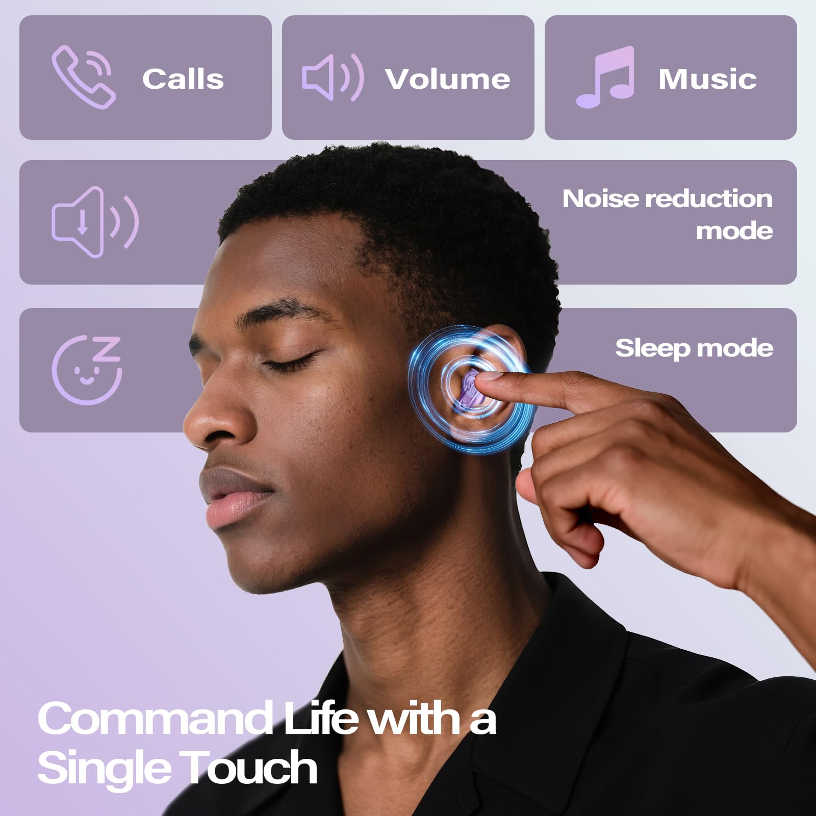 Auriculares del sueño, Mini estéreo de Graves Profundos de los Auriculares de botón inalámbricos de Bluetooth 5.4 de la ANC