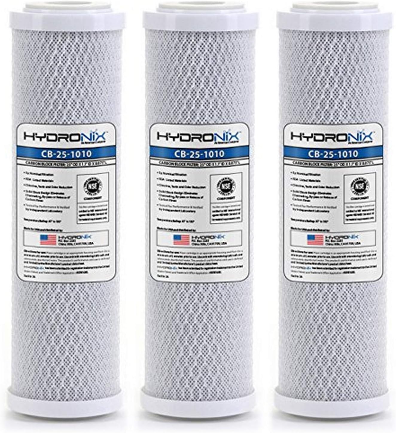 Hydronix HX-CB-25-1010/3 Reverse Osmosis & Drinking NSF Coconut Carbon Block Water Filter 2.5 x 10, 10 Micron-3 Pack, White