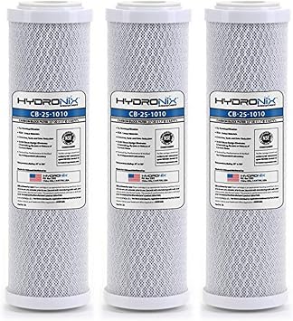 Hydronix HX-CB-25-1010/3 Reverse Osmosis & Drinking Filter Nsf Coconut Carbon Block Water Filter 2.5 x 10, micron - 3 Pack, White