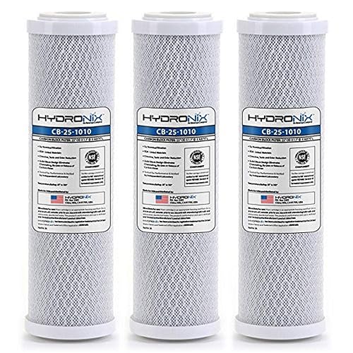 Hydronix HX-CB-25-1010/3 Reverse Osmosis & Drinking Filter Nsf Coconut Carbon Block Water Filter 2.5 x 10, micron - 3 Pack, White